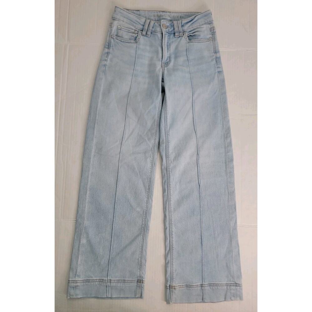 AMERICAN EAGLE Jeans Sz 000 Low Rise Baggy Wide Leg Drapey Light Wash Retro - Picture 3 of 12